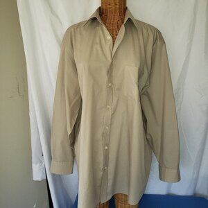 Stafford Essentials Men's Long Sleeve Button Down Shirt in Taupe - 17.5 34/35